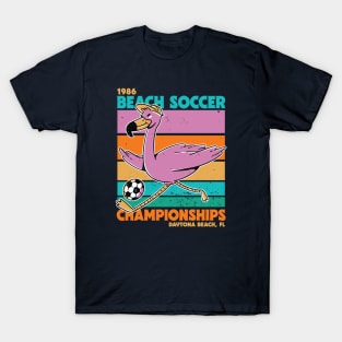 Retro Flamingo Beach Soccer Championships Retro Sunset Beach T-Shirt